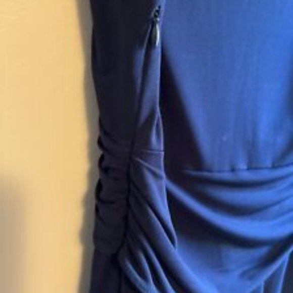 Laundry Wrap Style Front Draped Sz 2 Navy Side Zip Dress V Neck Body Con Lined - Picture 3 of 6